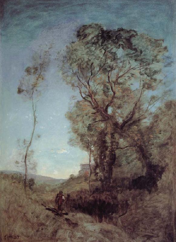 Corot Camille The Italian vill behind pines Norge oil painting art